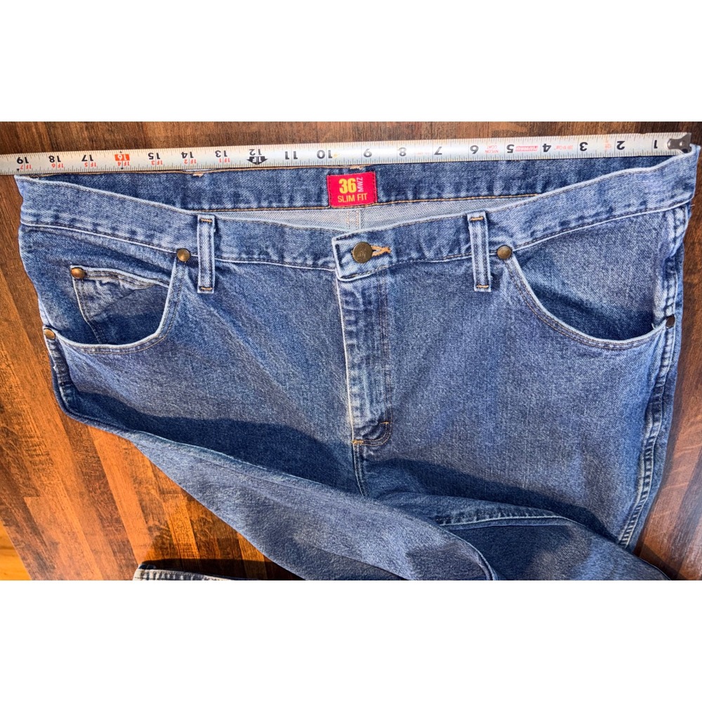 Wrangler Mens Jeans 40x34 Slim Fit Blue Denim Vintage Western Style - Picture 7 of 7